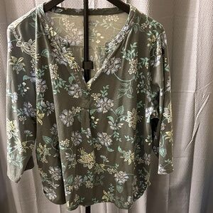 Croft & Barrow Floral Print Blouse - Olive and Pastel